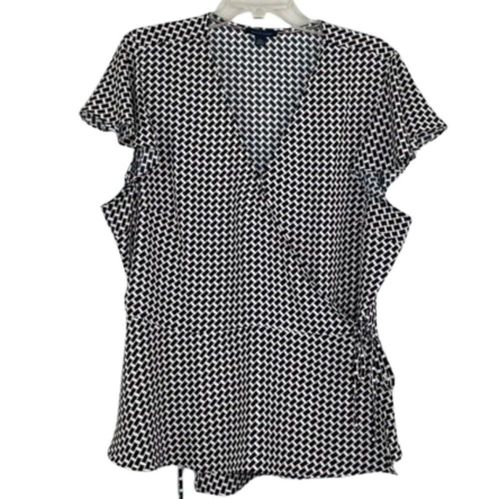 Tommy Hilfiger blue white red wrap peplum blouse size XXL
